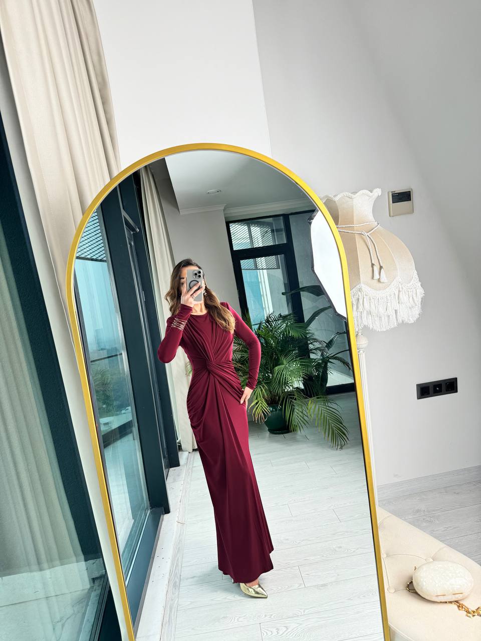 Tasarım%20Bordo%20Vatkalı%20İthal%20Likralı%20Tok%20Candy%20Kumaş%20Balık%20Form%20Elbise