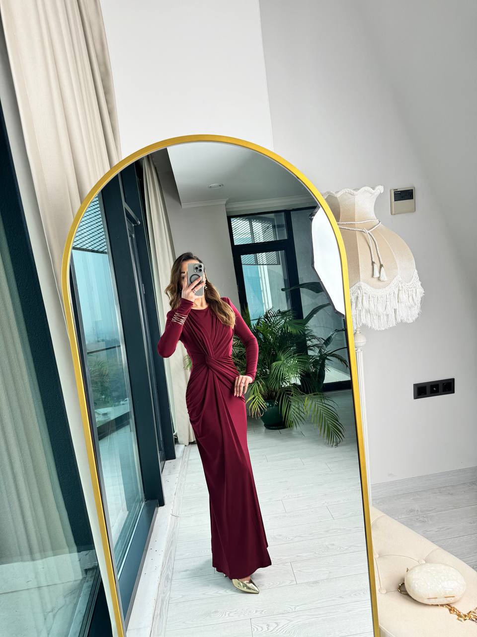 Tasarım%20Bordo%20Vatkalı%20İthal%20Likralı%20Tok%20Candy%20Kumaş%20Balık%20Form%20Elbise