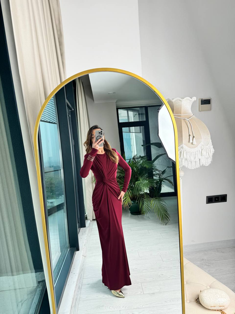 Tasarım%20Bordo%20Vatkalı%20İthal%20Likralı%20Tok%20Candy%20Kumaş%20Balık%20Form%20Elbise