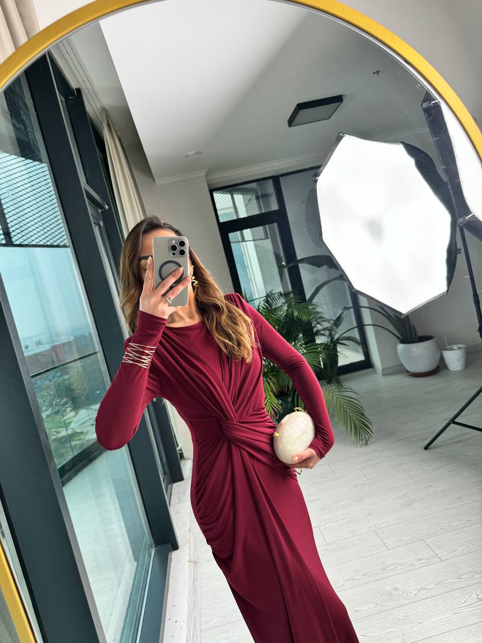 Tasarım%20Bordo%20Vatkalı%20İthal%20Likralı%20Tok%20Candy%20Kumaş%20Balık%20Form%20Elbise