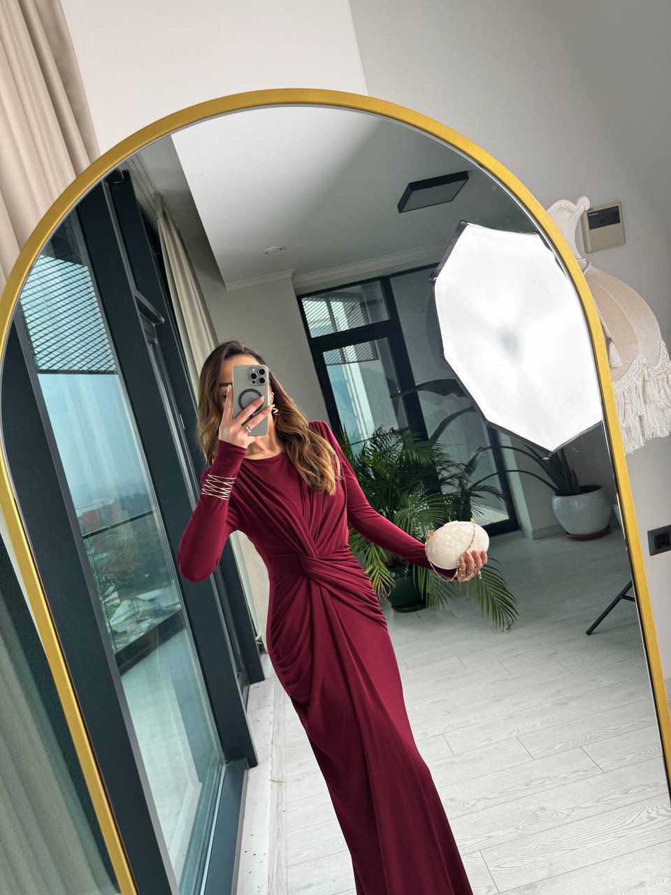 Tasarım%20Bordo%20Vatkalı%20İthal%20Likralı%20Tok%20Candy%20Kumaş%20Balık%20Form%20Elbise