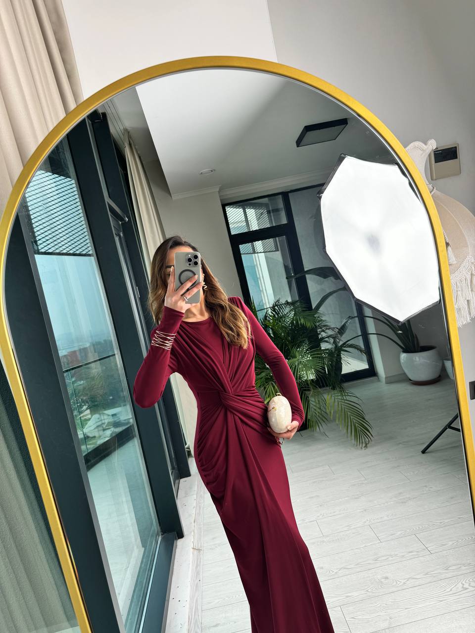 Tasarım%20Bordo%20Vatkalı%20İthal%20Likralı%20Tok%20Candy%20Kumaş%20Balık%20Form%20Elbise