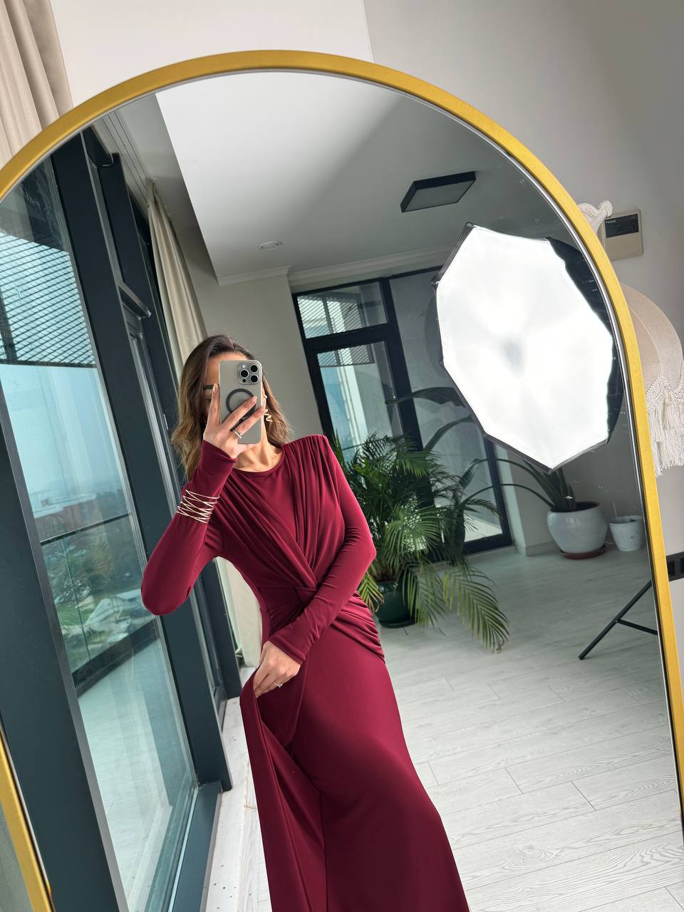 Tasarım%20Bordo%20Vatkalı%20İthal%20Likralı%20Tok%20Candy%20Kumaş%20Balık%20Form%20Elbise