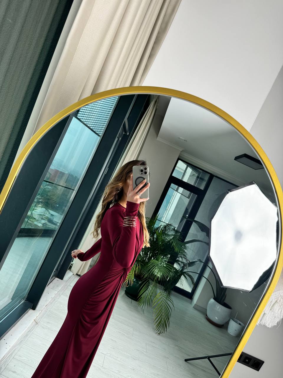 Tasarım%20Bordo%20Vatkalı%20İthal%20Likralı%20Tok%20Candy%20Kumaş%20Balık%20Form%20Elbise