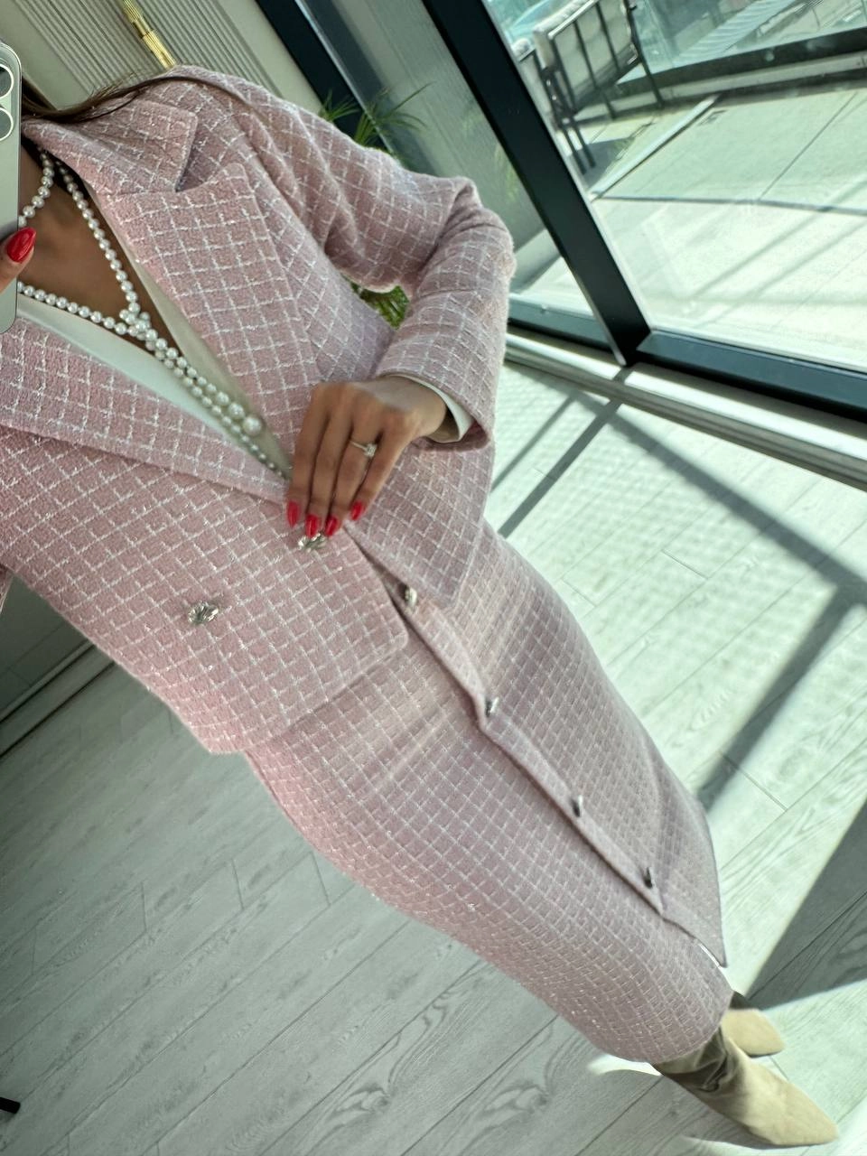 Pudra%20Pembe%20Lüks%20Kalite%20Etek%20Ceket%20Tuvid%20Takım