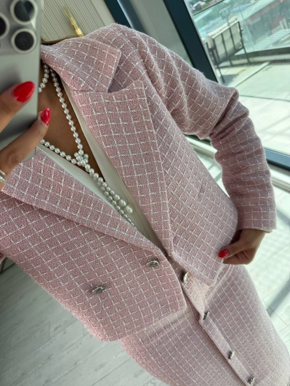 Pudra%20Pembe%20Lüks%20Kalite%20Etek%20Ceket%20Tuvid%20Takım