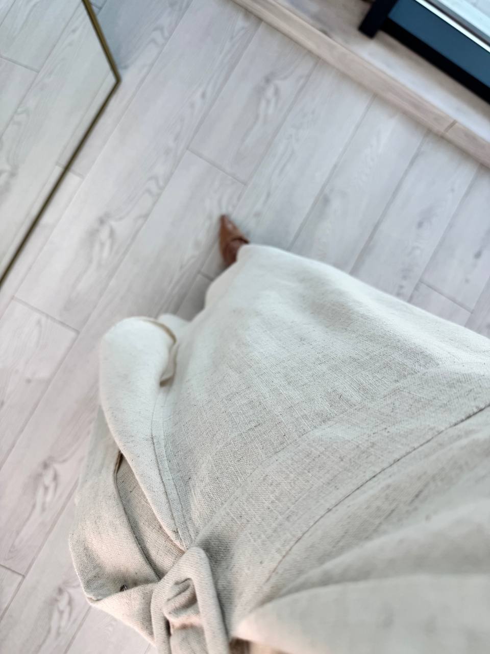 Natural%20Bej%20Kruvaze%20Tokalı%20Astarlı%20%100%20Pamuklu%20Keten%20Elbise