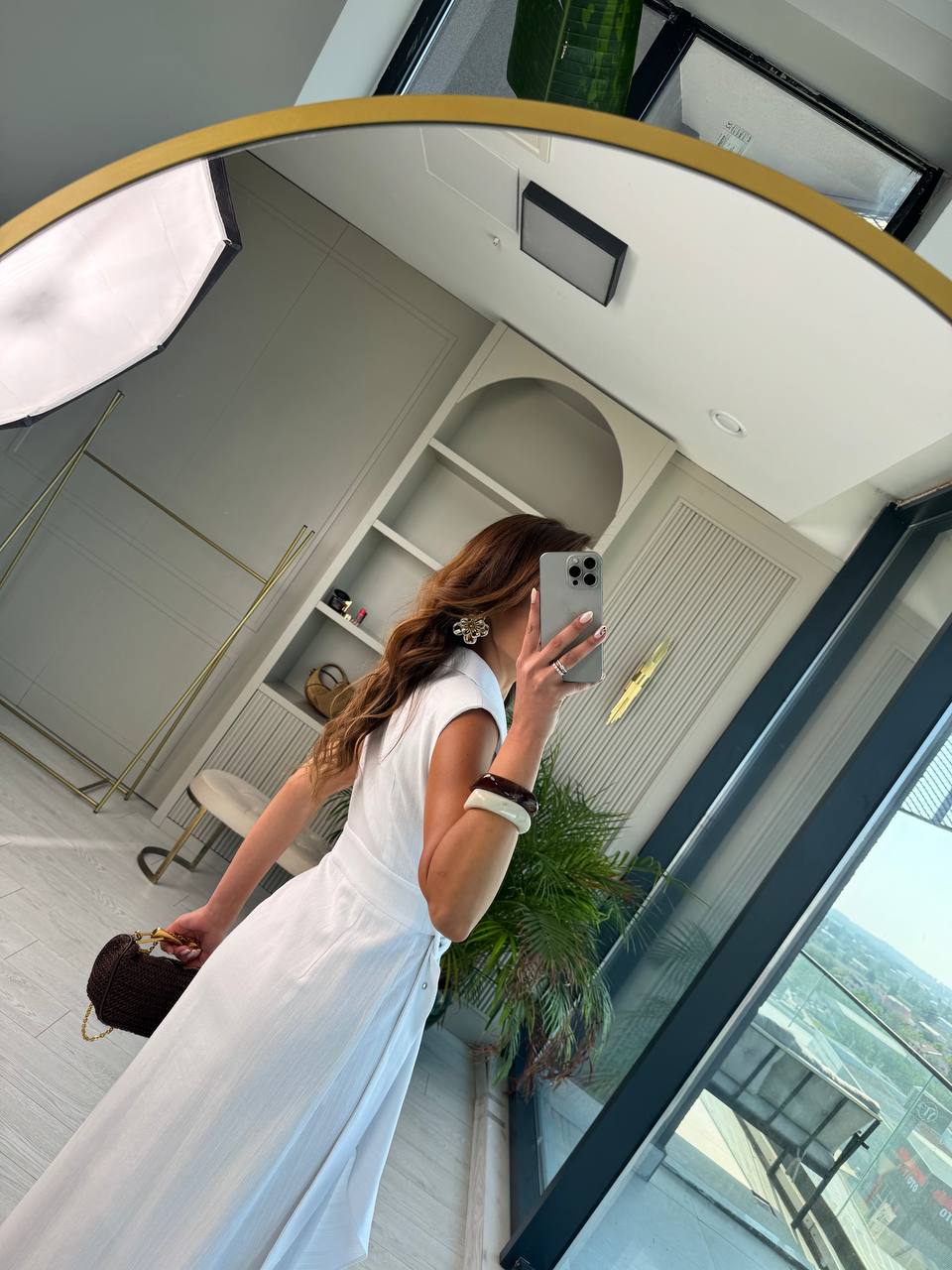 Beyaz%20Kruvaze%20Tokalı%20Astarlı%20%100%20Pamuklu%20Keten%20Elbise