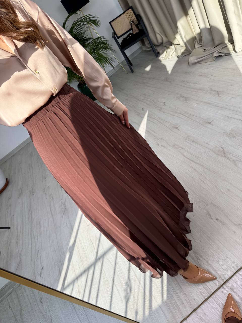 Kahverengi%20Beli%20Lastikli%20Astarlı%20Piliseli%20Premium%20Şifon%20Etek