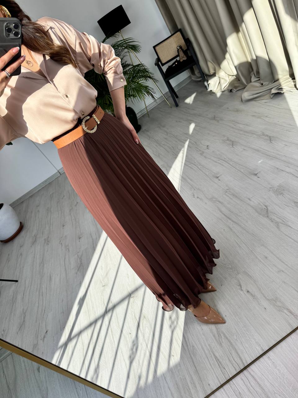 Kahverengi%20Beli%20Lastikli%20Astarlı%20Piliseli%20Premium%20Şifon%20Etek