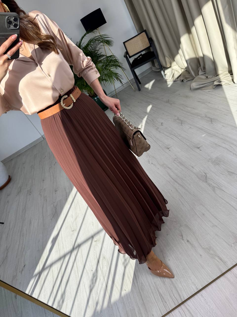 Kahverengi%20Beli%20Lastikli%20Astarlı%20Piliseli%20Premium%20Şifon%20Etek