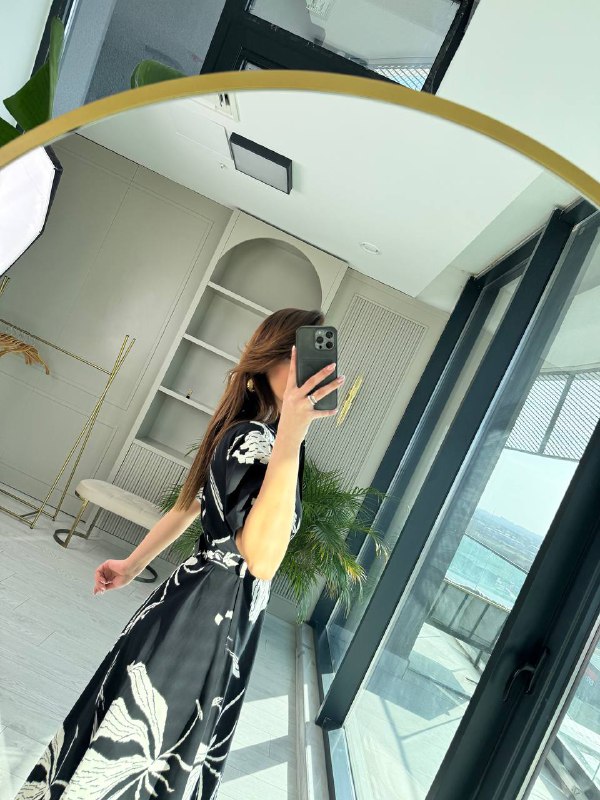 Siyah%20Desenli%20Kemerli%20Premium%20Poplin%20Kumaş%20Gömlek%20Elbise