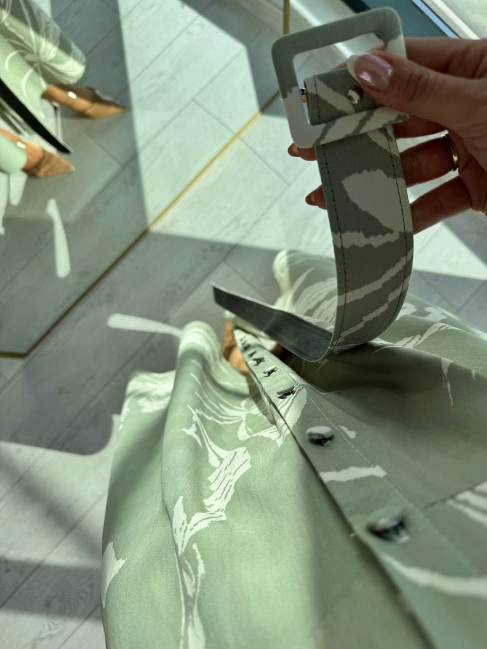 Mint%20Desenli%20Kemerli%20Premium%20Poplin%20Kumaş%20Gömlek%20Elbise