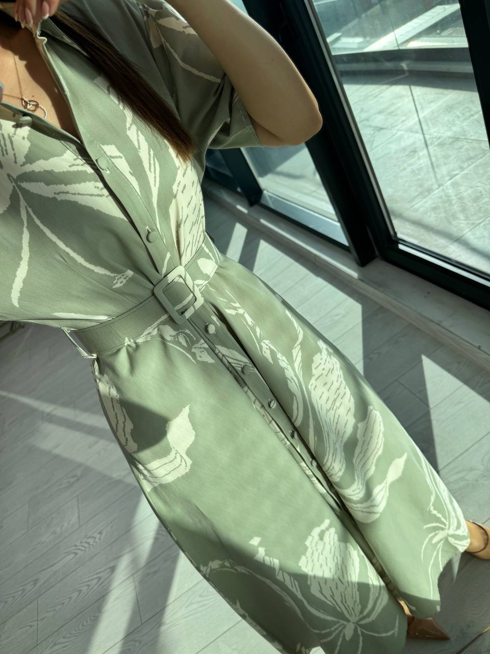 Mint%20Desenli%20Kemerli%20Premium%20Poplin%20Kumaş%20Gömlek%20Elbise