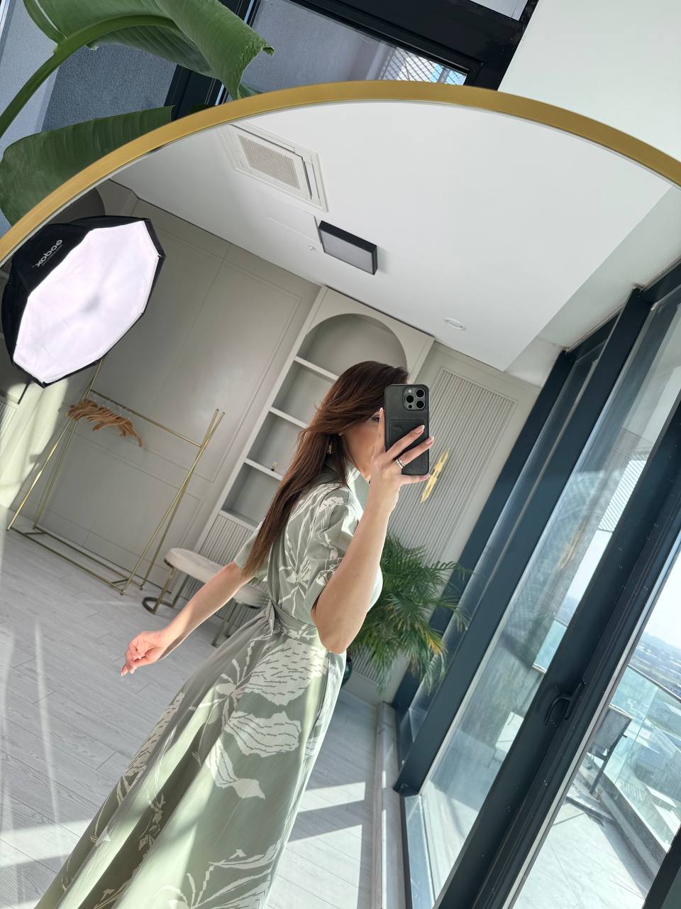 Mint%20Desenli%20Kemerli%20Premium%20Poplin%20Kumaş%20Gömlek%20Elbise