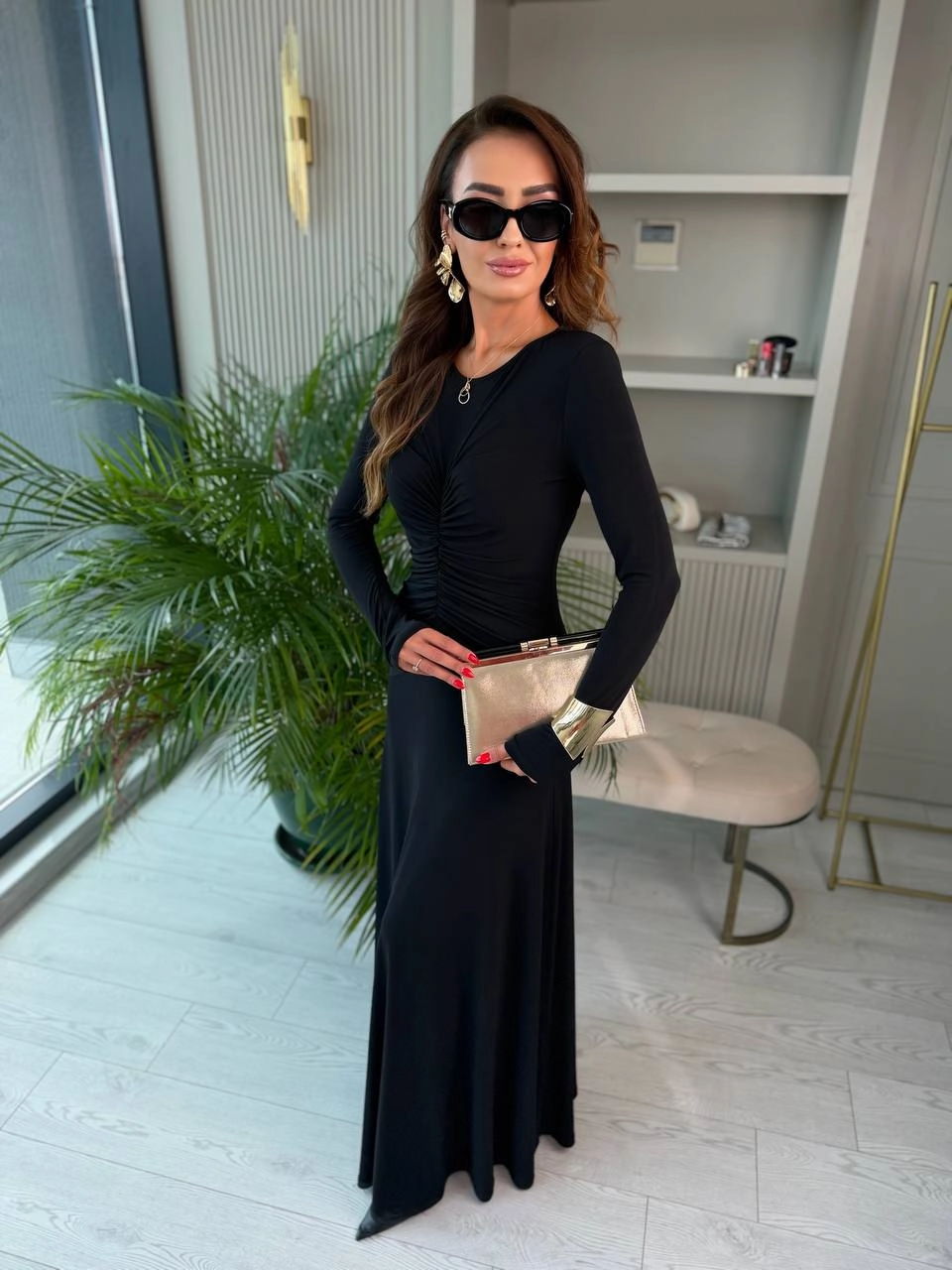 Tasarım%20Siyah%20Vatkalı%20Maxi%20Boy%20İthal%20Likralı%20Candy%20Kumaş%20Elbise