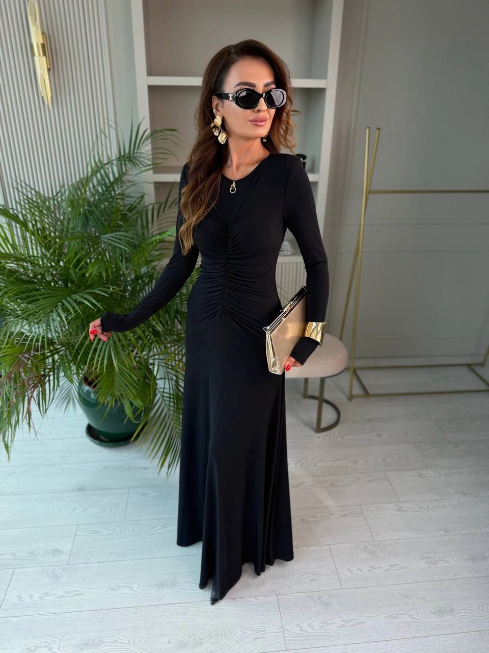 Tasarım%20Siyah%20Vatkalı%20Maxi%20Boy%20İthal%20Likralı%20Candy%20Kumaş%20Elbise