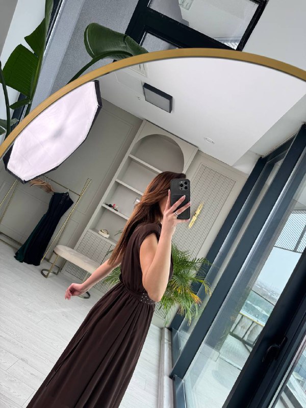 Kahverengi%20Taşlı%20Kuşak%20Detaylı%20Astarlı%20Şifon%20Elbise