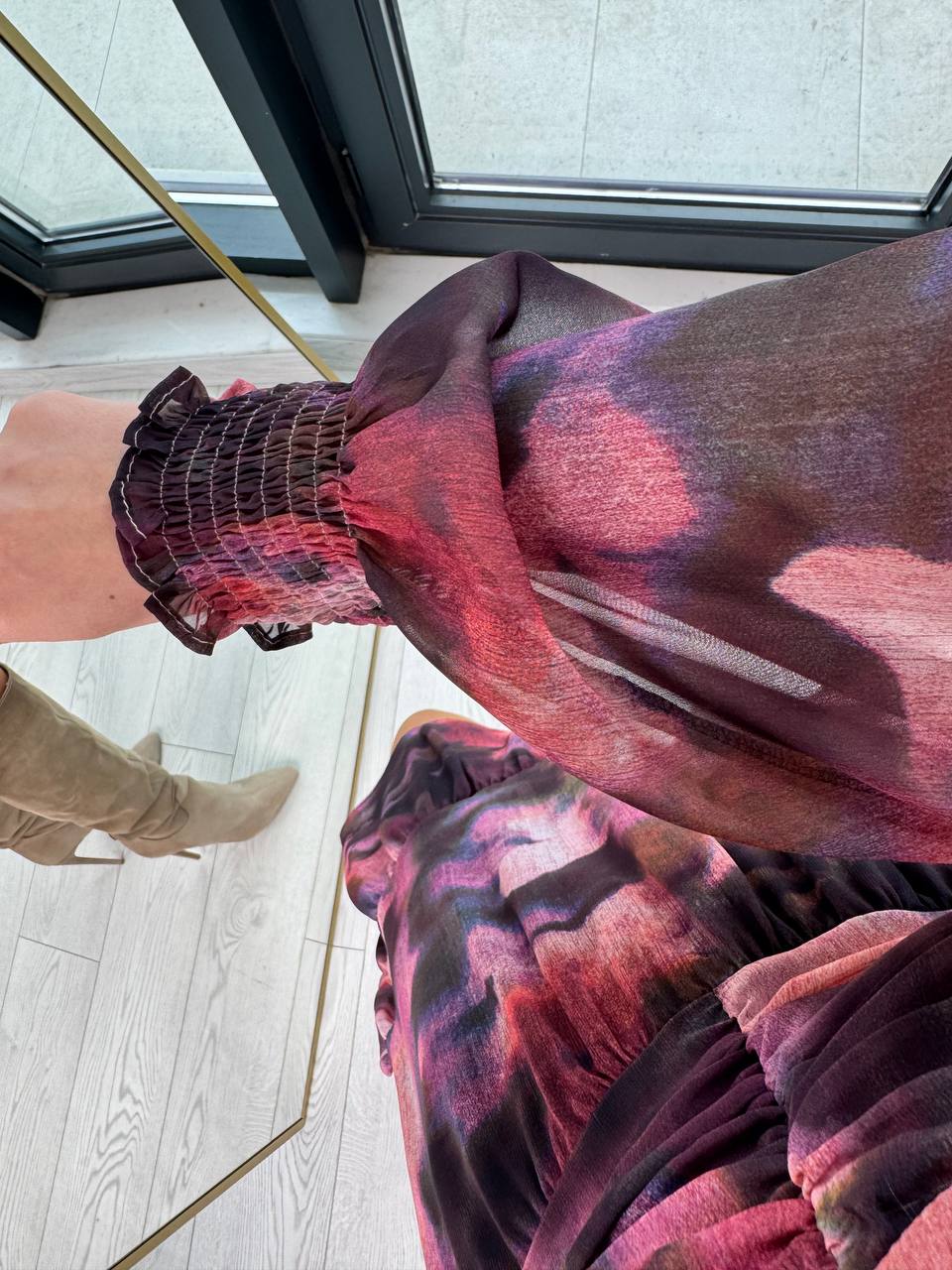 Pembe%20Geçişli%20Astarlı%20Şifon%20Elbise