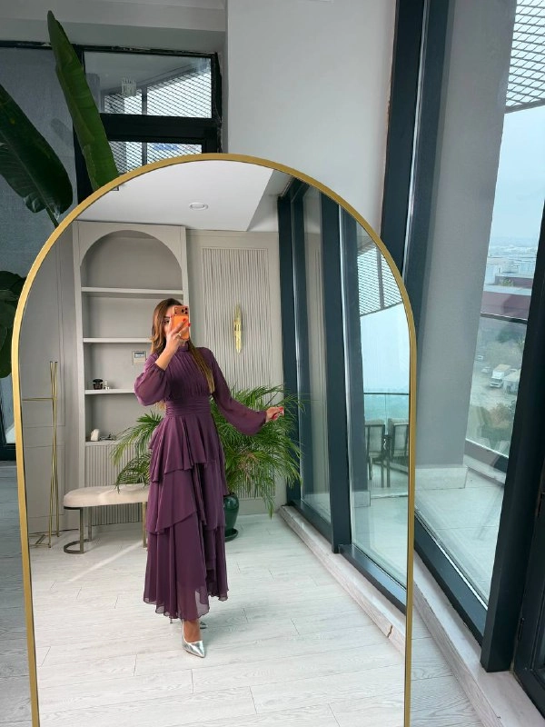 Tasarım%20Mor%20Astarlı%20Beli%20Korsajlı%20Valencia%20Şifon%20Elbise