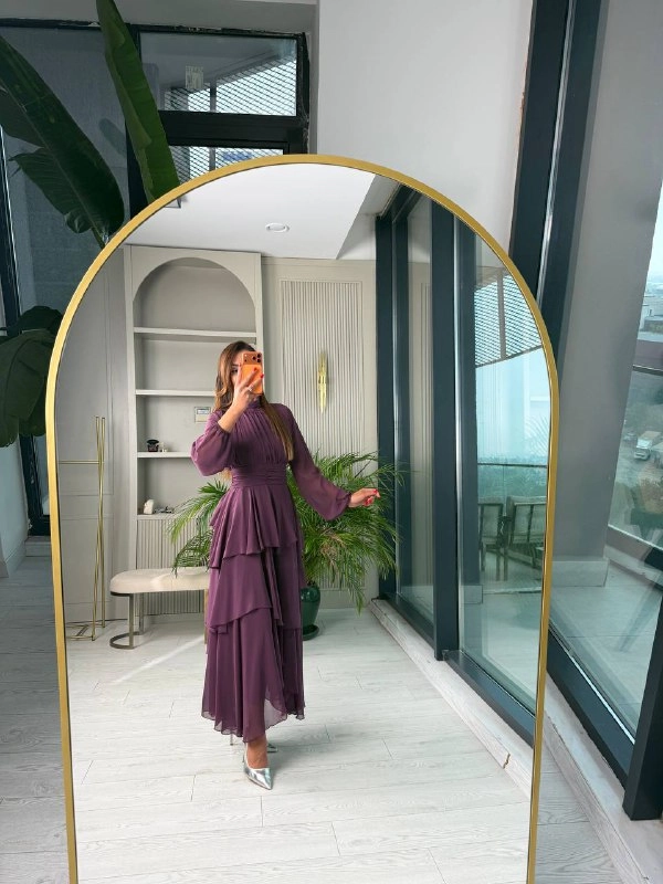 Tasarım%20Mor%20Astarlı%20Beli%20Korsajlı%20Valencia%20Şifon%20Elbise