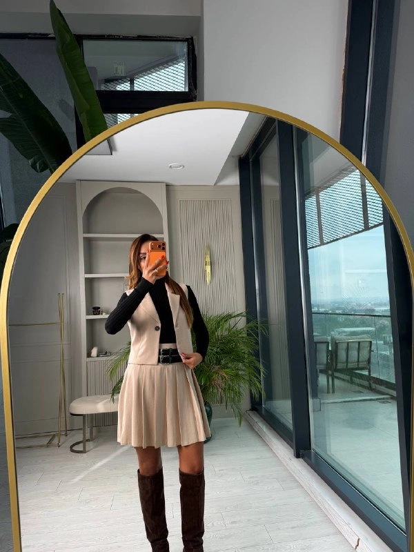 Bej%20Rengi%20Kemerli%20Poliviskon%20Kumaş%20Etek%20Yelek%20Takım