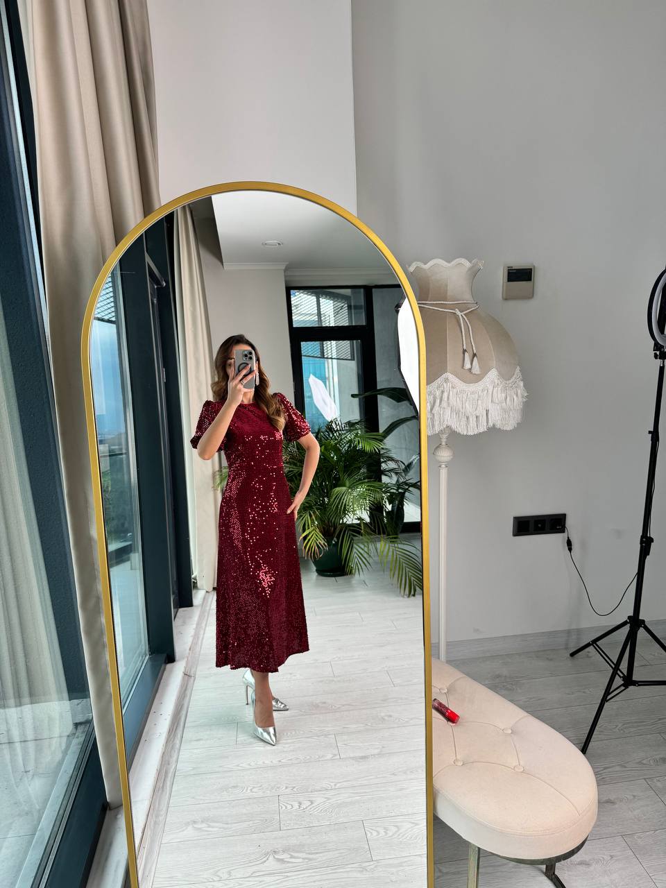Bordo%20Astarlı%20Prenses%20Kol%20Lüks%20Kalite%20Payetli%20Çan%20Elbise