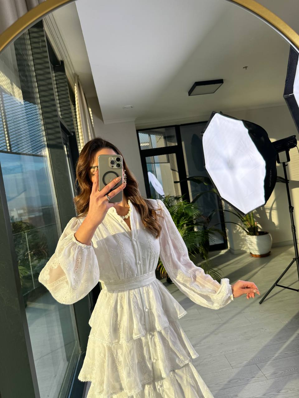 Tasarım%20Ekru%20Eteği%20Kat%20Kat%20Astarlı%20Premium%20Elbise
