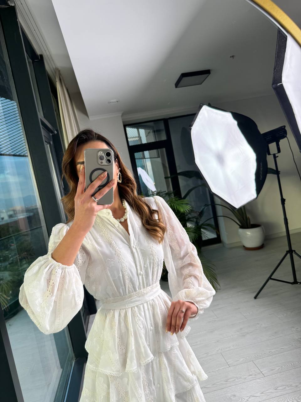 Tasarım%20Ekru%20Eteği%20Kat%20Kat%20Astarlı%20Premium%20Elbise