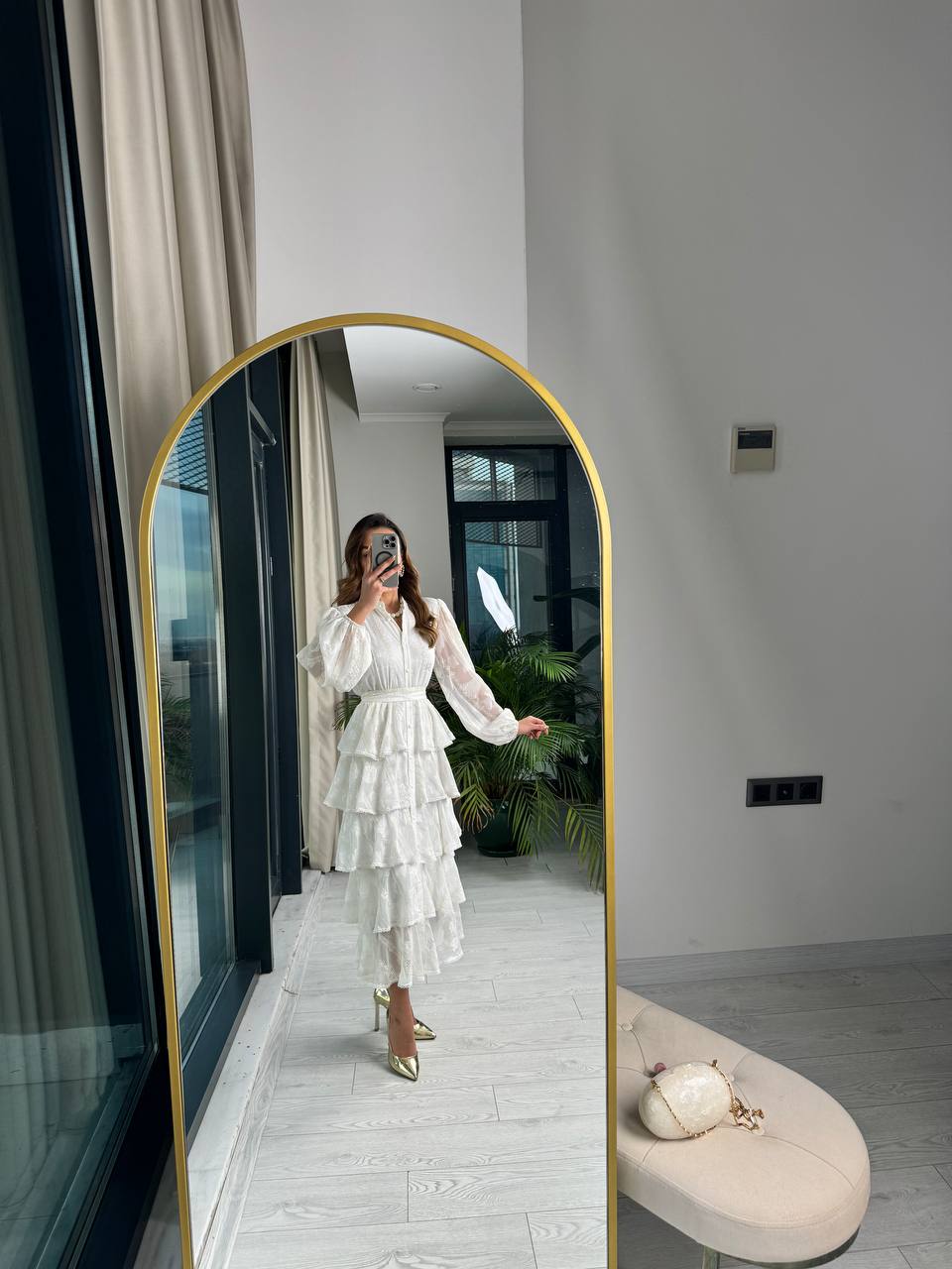 Tasarım%20Ekru%20Eteği%20Kat%20Kat%20Astarlı%20Premium%20Elbise