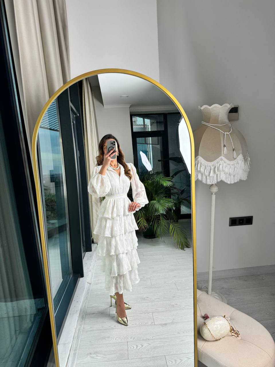 Tasarım%20Ekru%20Eteği%20Kat%20Kat%20Astarlı%20Premium%20Elbise