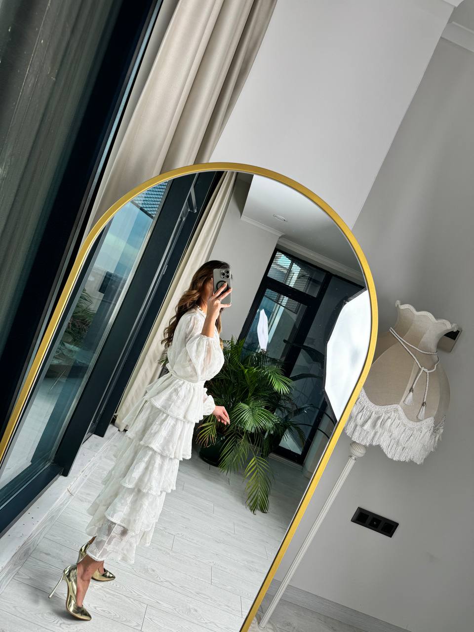 Tasarım%20Ekru%20Eteği%20Kat%20Kat%20Astarlı%20Premium%20Elbise