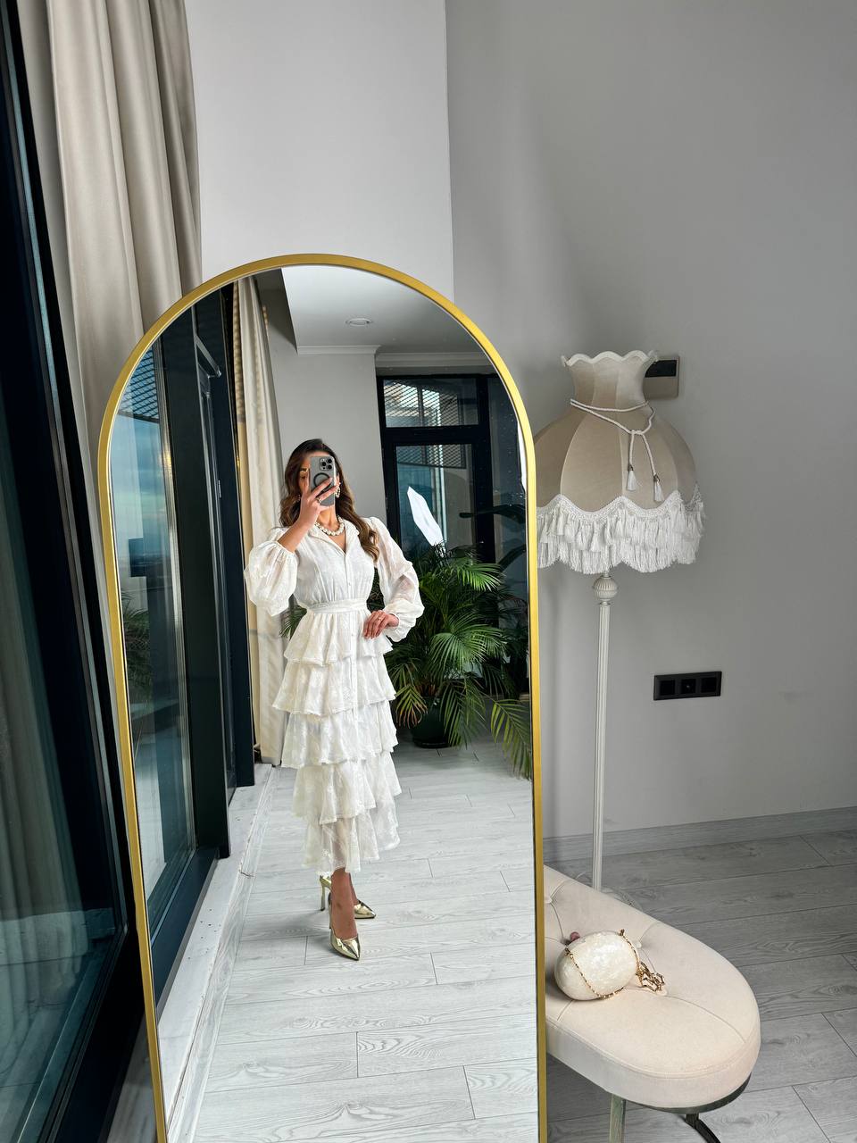Tasarım%20Ekru%20Eteği%20Kat%20Kat%20Astarlı%20Premium%20Elbise