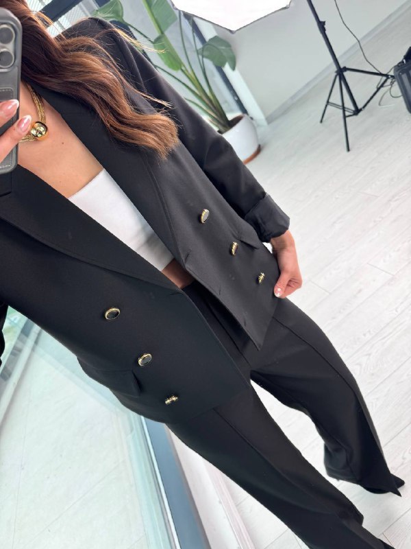 Siyah%20Premium%20Seri%20Düğme%20Detaylı%20Pantolon%20Ve%20Ceket%20Takım