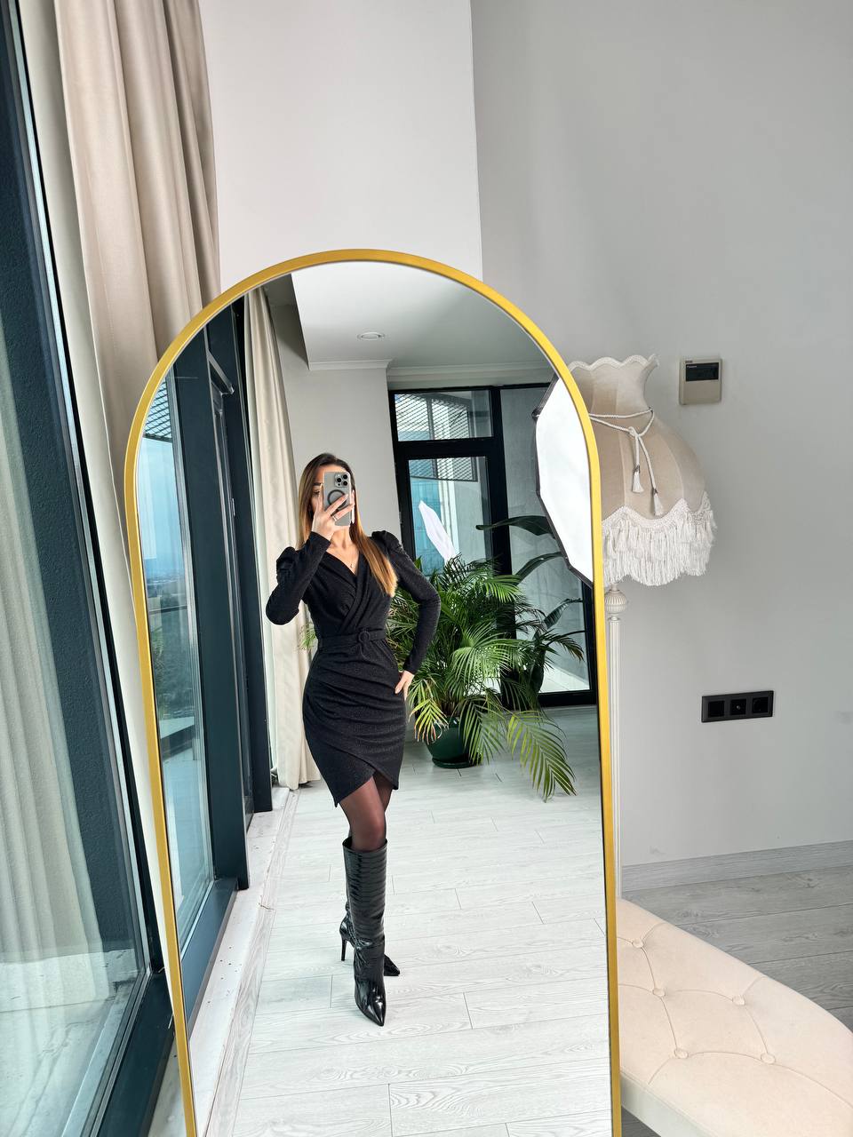 Siyah%20Işıltılı%20Kemerli%20Astarlı%20Elbise