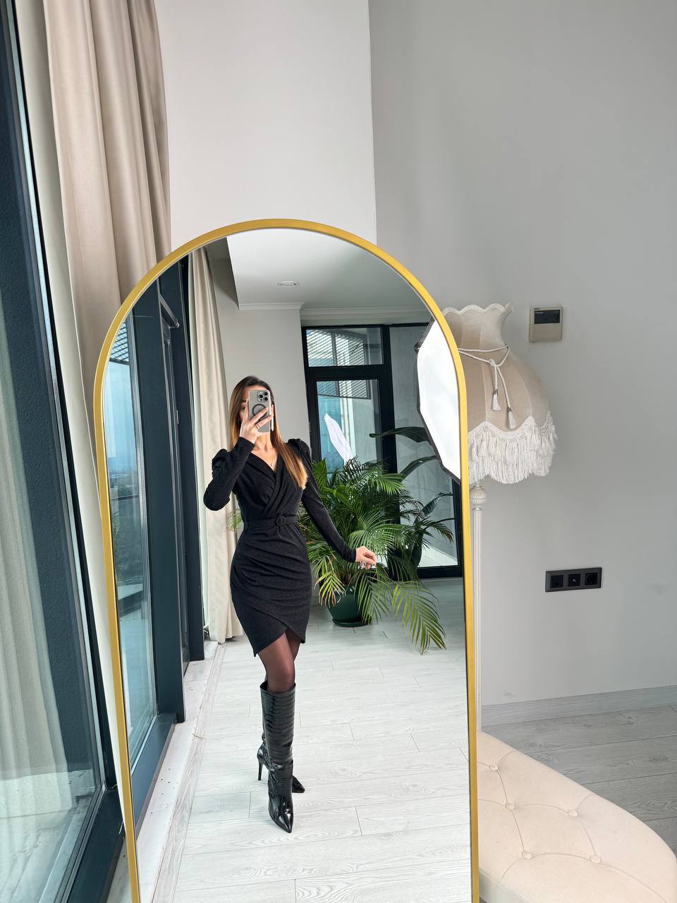 Siyah%20Işıltılı%20Kemerli%20Astarlı%20Elbise
