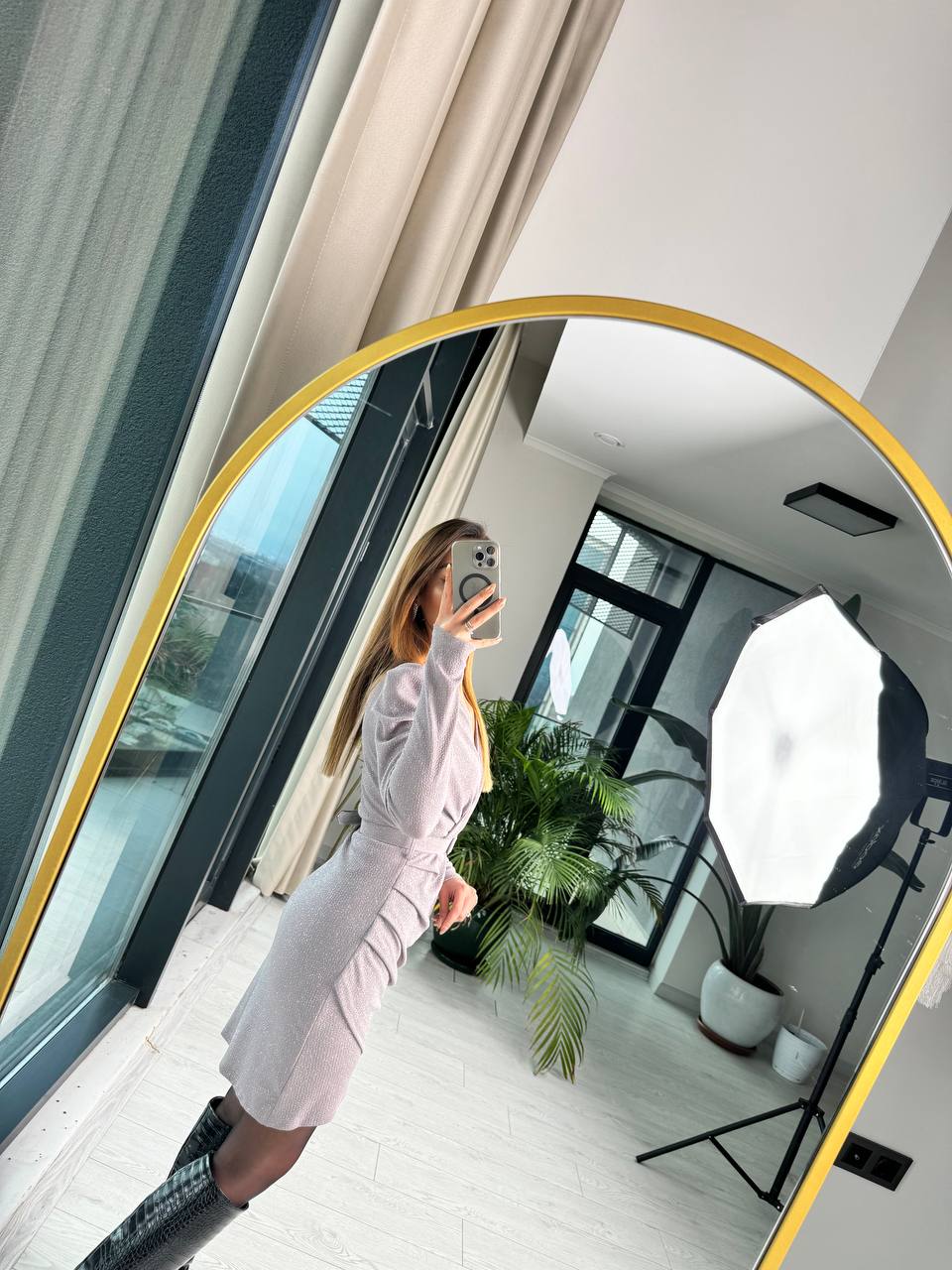 Gri%20Işıltılı%20Kemerli%20Astarlı%20Elbise