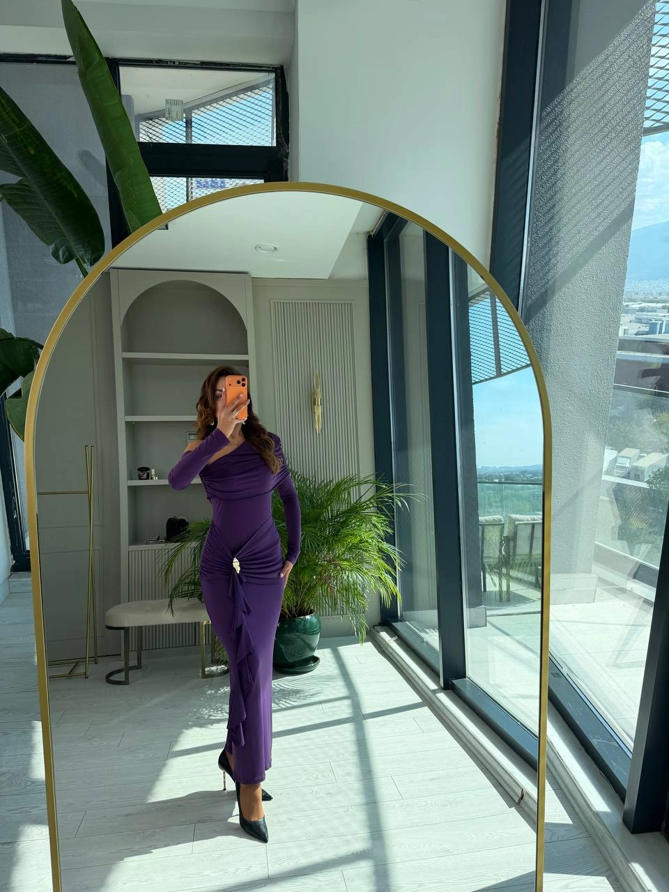 Mor%20Omuz%20Detay%20İthal%20Likralı%20Candy%20Kumaş%20Elbise