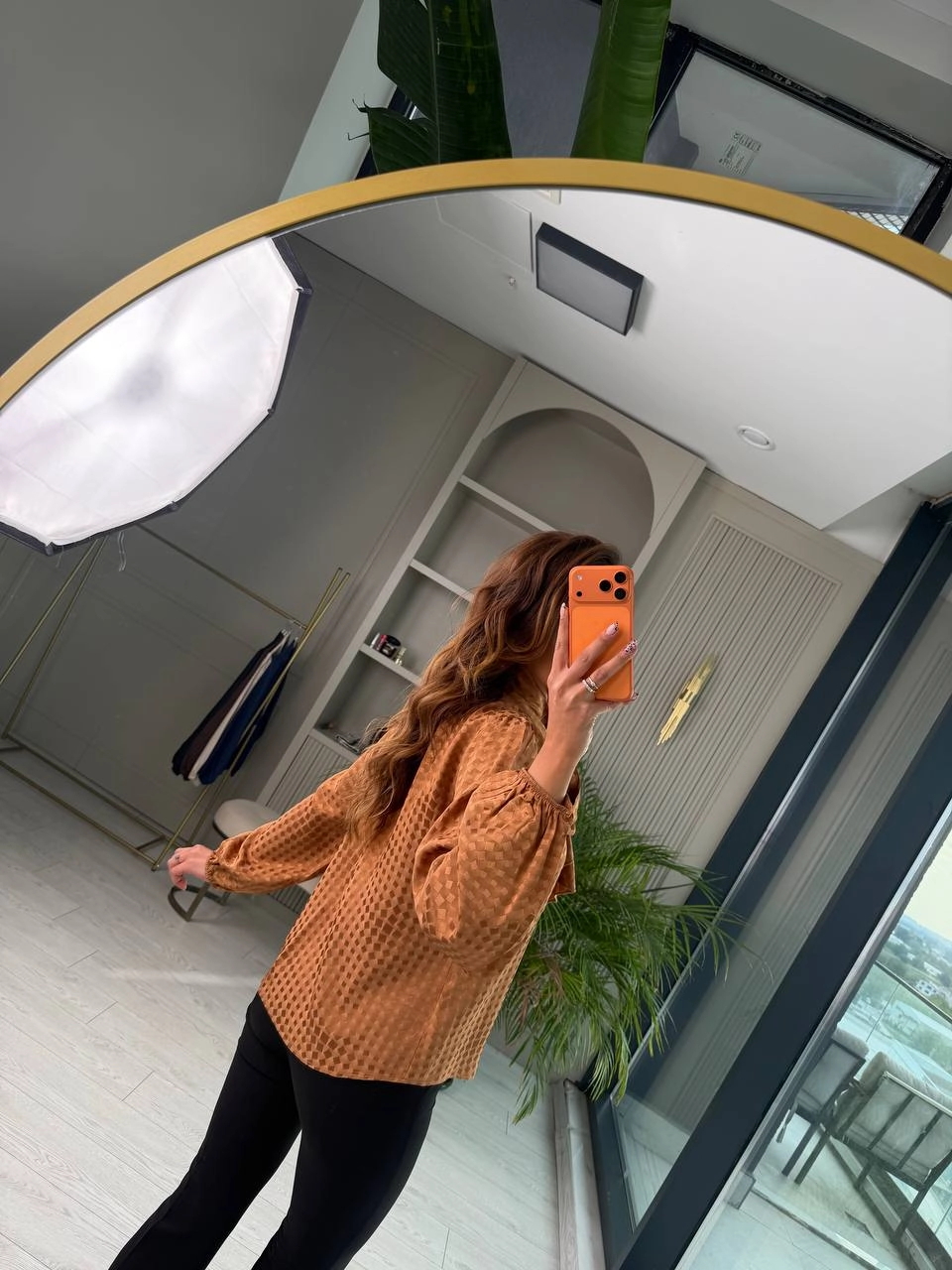 Camel%20Pamuklu%20Saten%20Boyun%20Bağlamalı%20Desenli%20Bluz