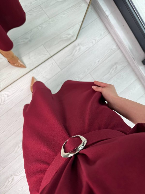 Bordo%20Kemerli%20Yarasa%20Kol%20Tok%20Krep%20Kumaş%20Elbise