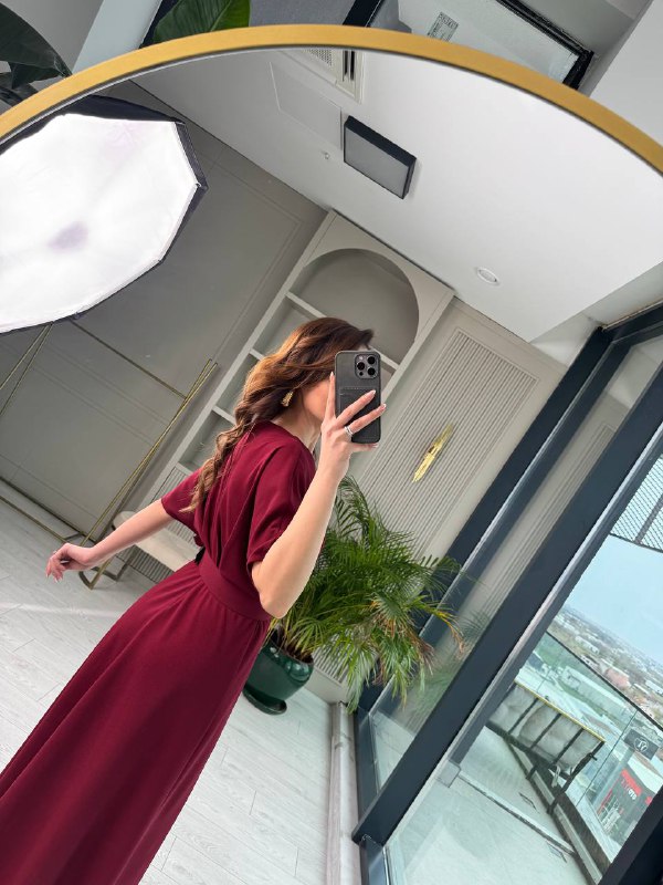 Bordo%20Kemerli%20Yarasa%20Kol%20Tok%20Krep%20Kumaş%20Elbise