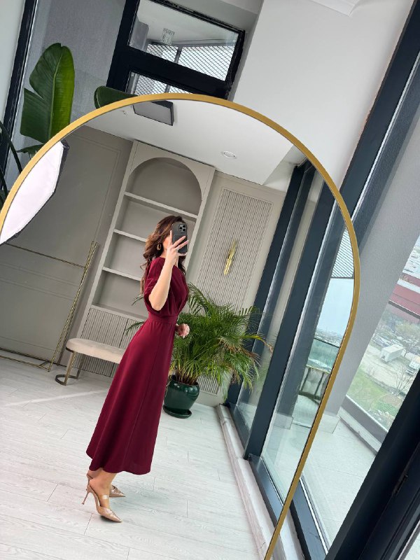 Bordo%20Kemerli%20Yarasa%20Kol%20Tok%20Krep%20Kumaş%20Elbise