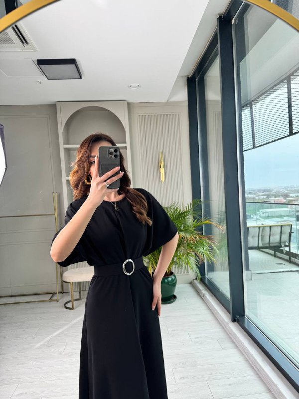 Siyah%20Kemerli%20Yarasa%20Kol%20Tok%20Krep%20Kumaş%20Elbise