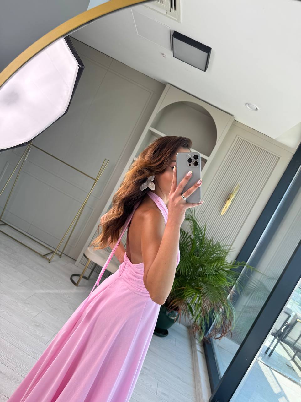 Tasarım%20Pembe%20Astarlı%20%100%20Pamuklu%20Boyundan%20Bağlamalı%20Elbise