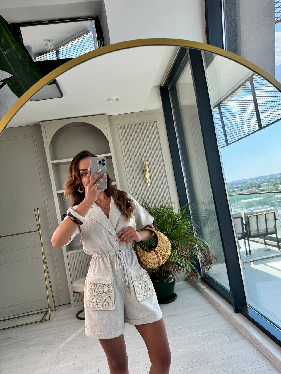 Natural%20Bej%20dantel%20Cep%20Detaylı%20Tok%20Dokulu%20Keten%20Şort%20Tulum