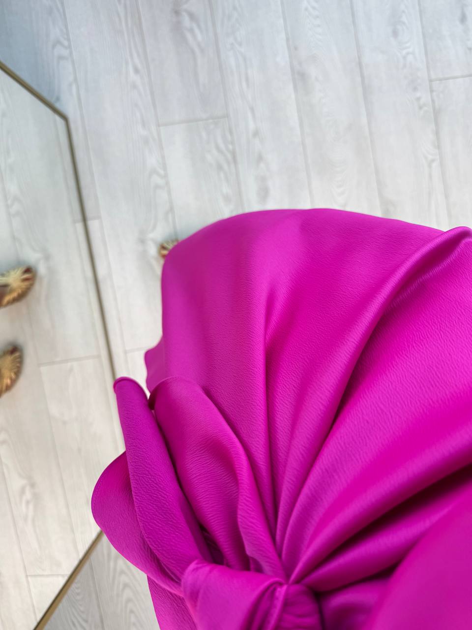 Fuşya%20Tek%20Kol%20Tok%20Saten%20Maria%20Elbise