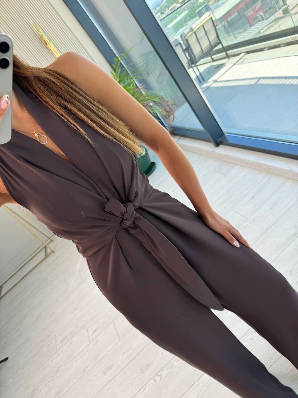 Tasarım%20Kahverengi%20Zara%20Krep%20Kumaş%20Bağlamalı%20Tulum