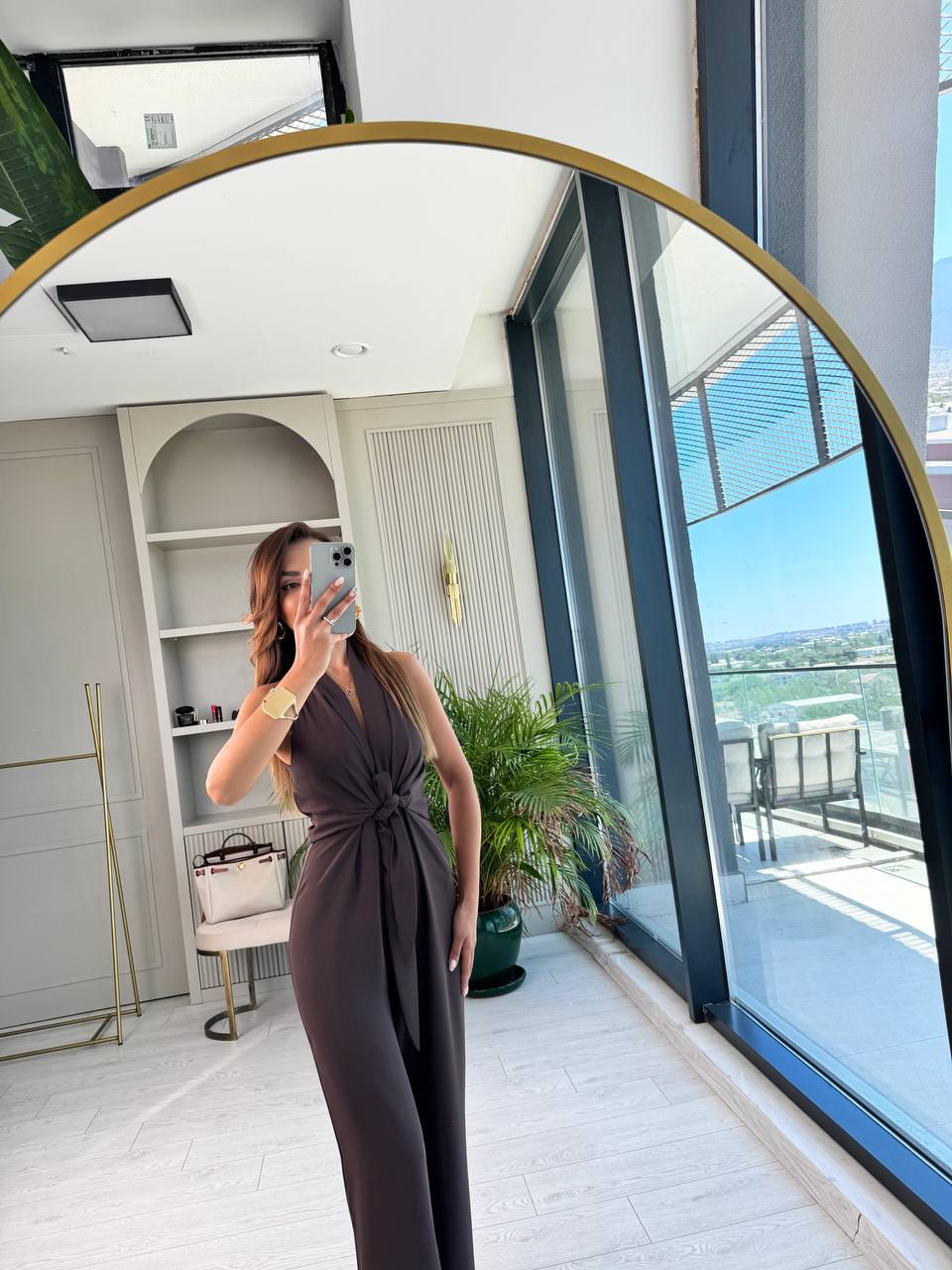 Tasarım%20Kahverengi%20Zara%20Krep%20Kumaş%20Bağlamalı%20Tulum