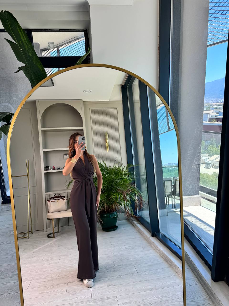Tasarım%20Kahverengi%20Zara%20Krep%20Kumaş%20Bağlamalı%20Tulum