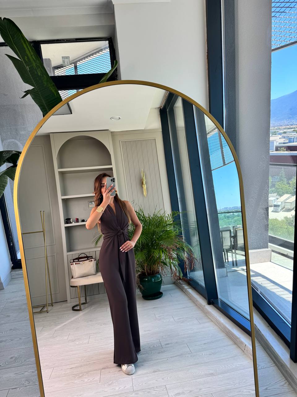 Tasarım%20Kahverengi%20Zara%20Krep%20Kumaş%20Bağlamalı%20Tulum
